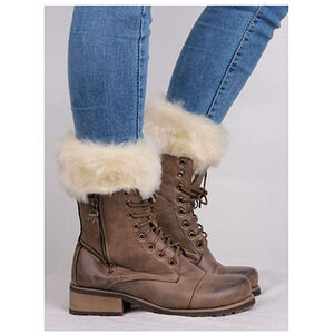 Barogirl Women Faux Fur Boot Socks Crochet Boot Cuffs Beige